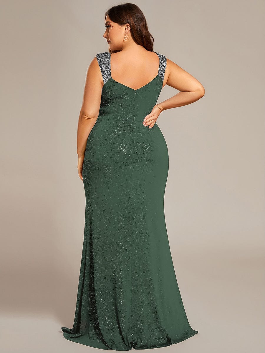 ever NOIRE|Sequin Shoulder Strap Twist High Slit Prom Dress