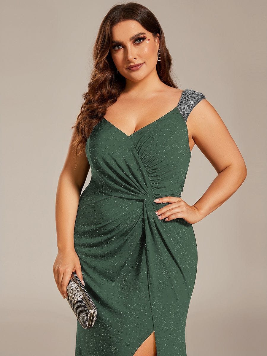 pretty NOIRE|Plus Size Sequin Shoulder Strap Wedding Guest Dress with Side Slit