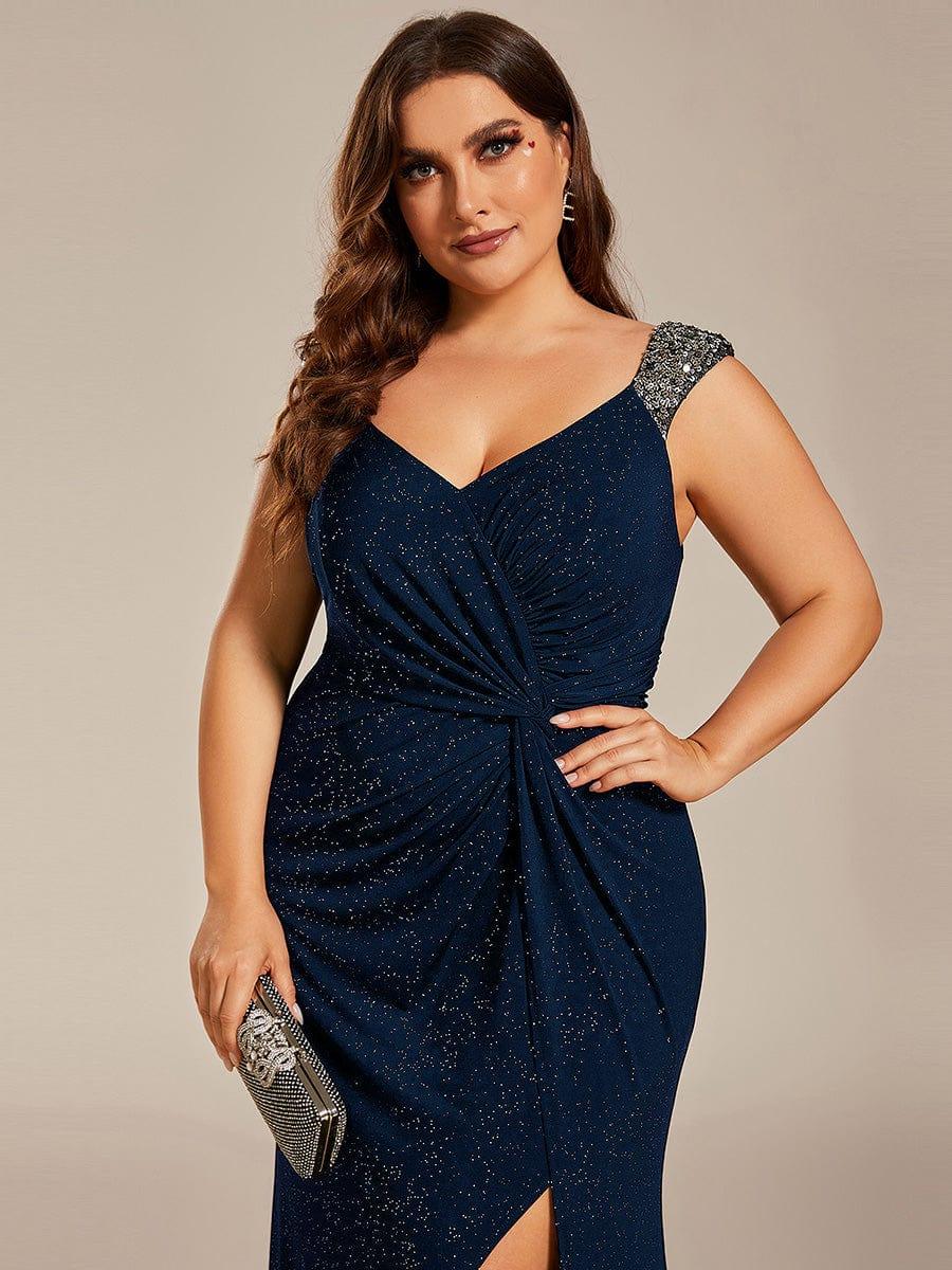 ever NOIRE|Glitter V-Neck Cruise Journey Evening Dress