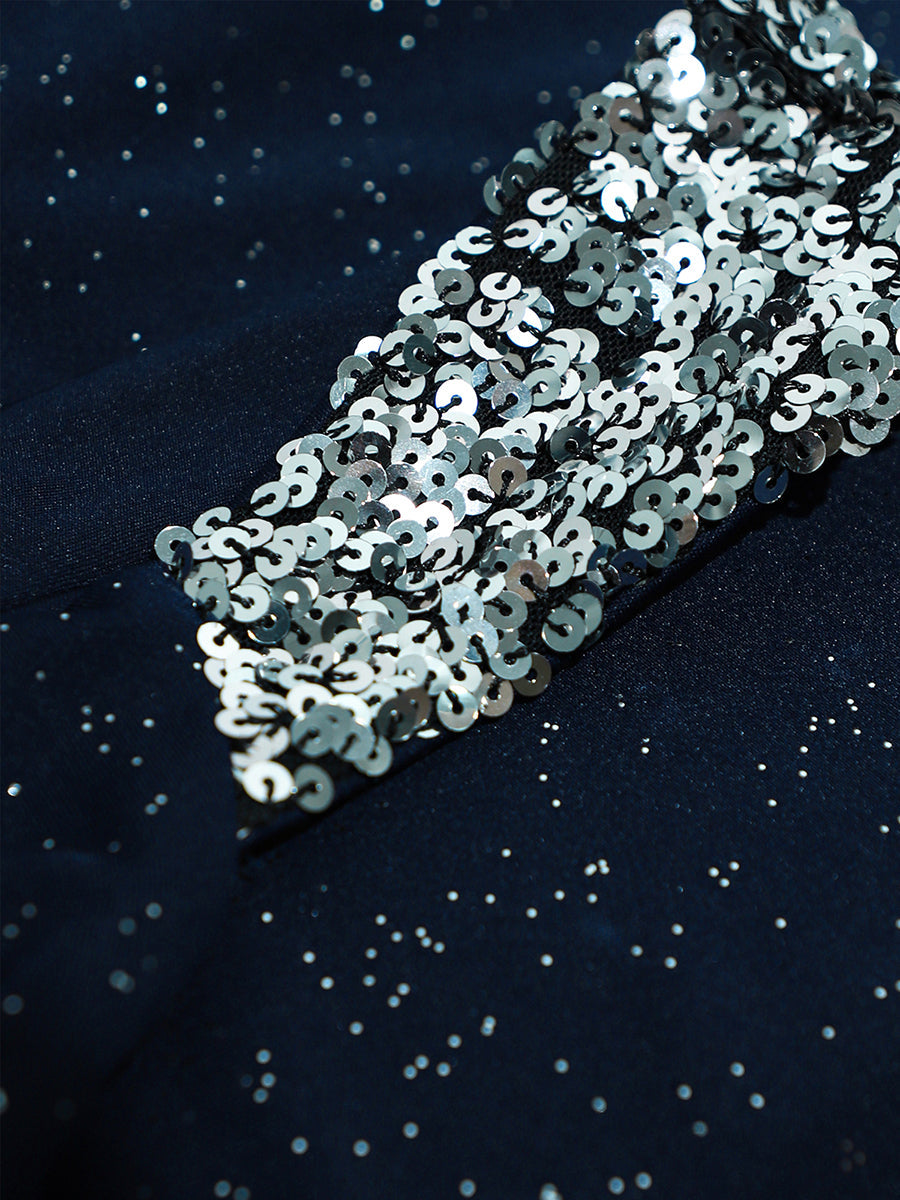 ever NOIRE|Glitter V-Neck High Slit Sequin Shoulder Strap Evening Dress