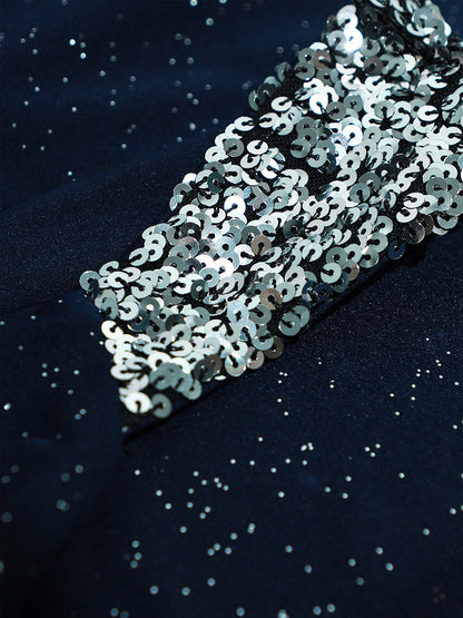 ever NOIRE|Glitter V-Neck High Slit Sequin Shoulder Strap Evening Dress