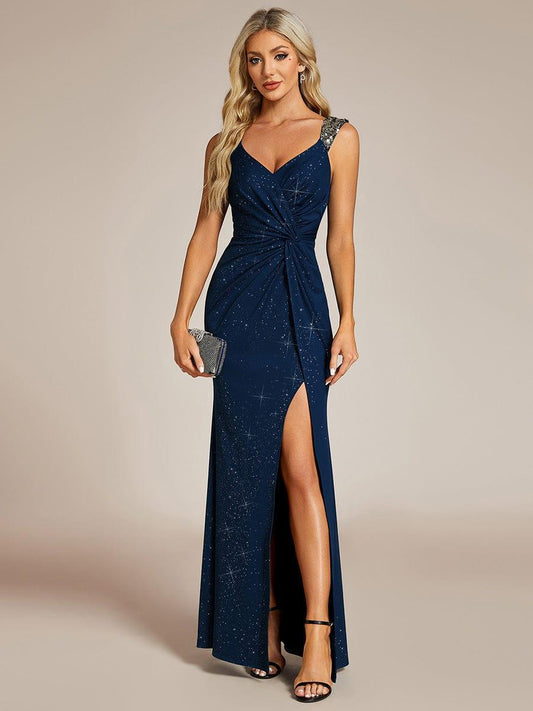 ever NOIRE|Glitter V-Neck Cruise Journey Evening Dress