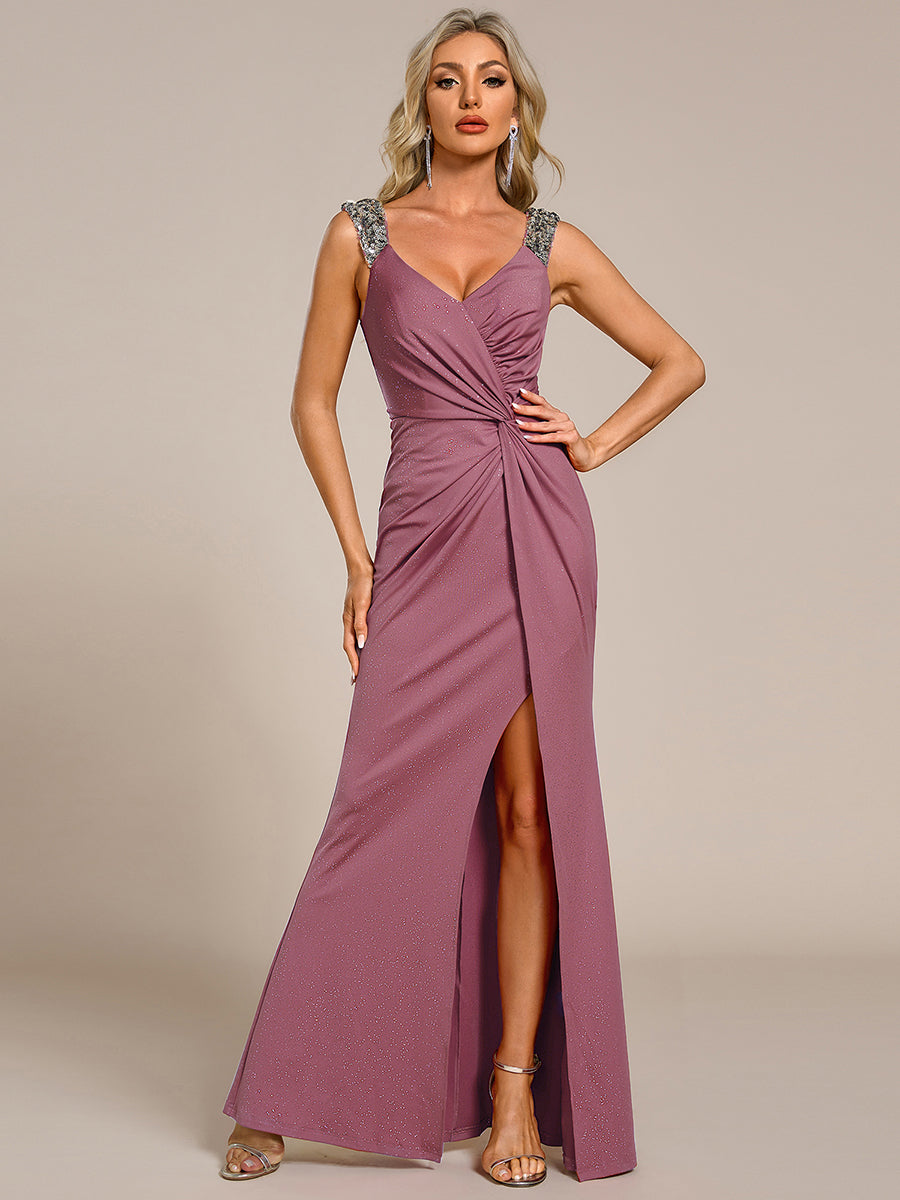 ever NOIRE|Glitter V-Neck Cruise Journey Evening Dress