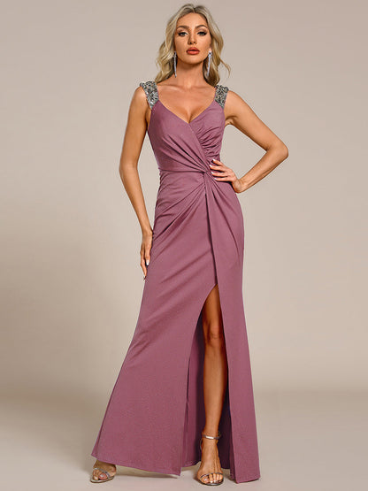 ever NOIRE|Glitter V-Neck Cruise Journey Evening Dress