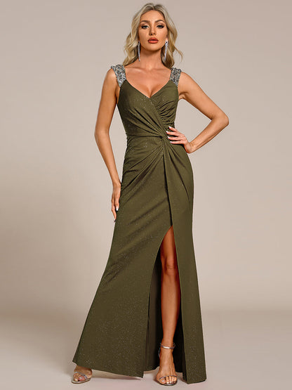 ever NOIRE|Glitter V-Neck Cruise Journey Evening Dress