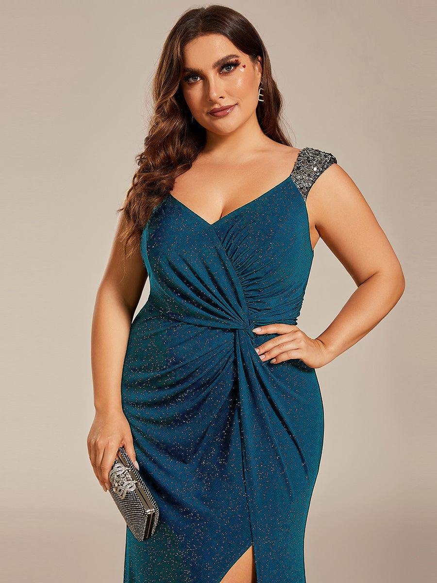 ever NOIRE|Sequin Shoulder Strap Twist High Slit Prom Dress