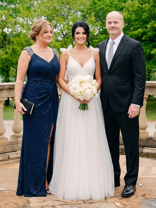 pretty NOIRE|Plus Size Sequin Shoulder Strap Wedding Guest Dress with Side Slit