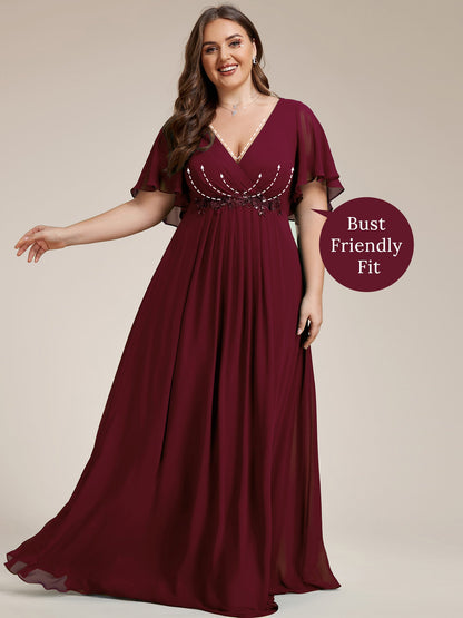 pretty IVYROSE|Plus Size Floral Applique Short Sleeve A-Line Chiffon Formal Evening Dress