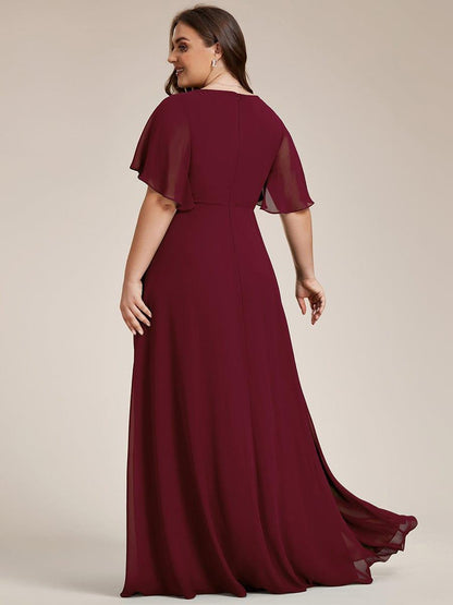 ever IVYROSE|Ruffles Sleeve A-Line Chiffon Waist Applique Maxi Mother of the Bride Dress