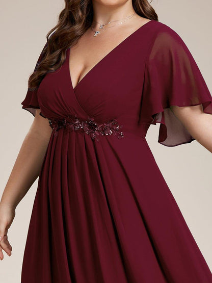 ever IVYROSE|Ruffles Sleeve A-Line Chiffon Waist Applique Maxi Mother of the Bride Dress