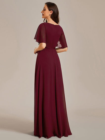 ever IVYROSE|Ruffles Sleeve A-Line Chiffon Waist Applique Maxi Formal Evening Dress