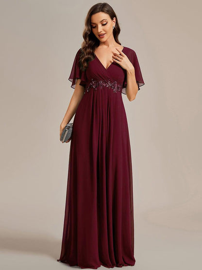 ever IVYROSE|Ruffles Sleeve A-Line Chiffon Waist Applique Maxi Mother of the Bride Dress