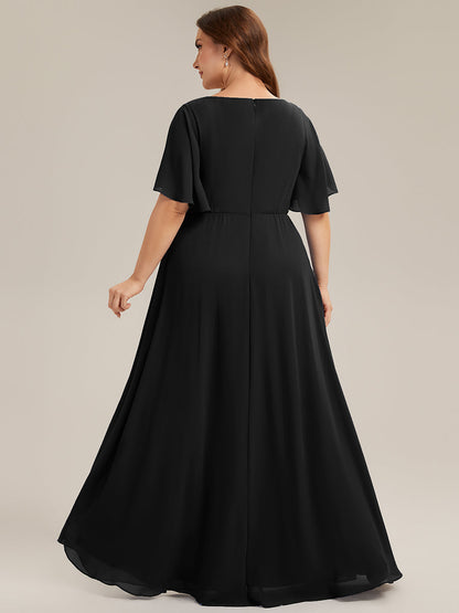 pretty IVYROSE|Plus Size Floral Applique Short Sleeve A-Line Chiffon Formal Evening Dress