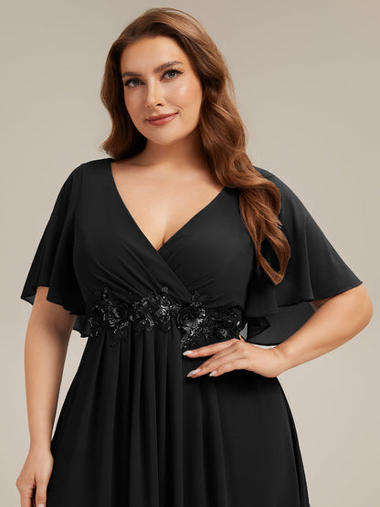 ever IVYROSE|Ruffles Sleeve A-Line Chiffon Waist Applique Maxi Mother of the Bride Dress