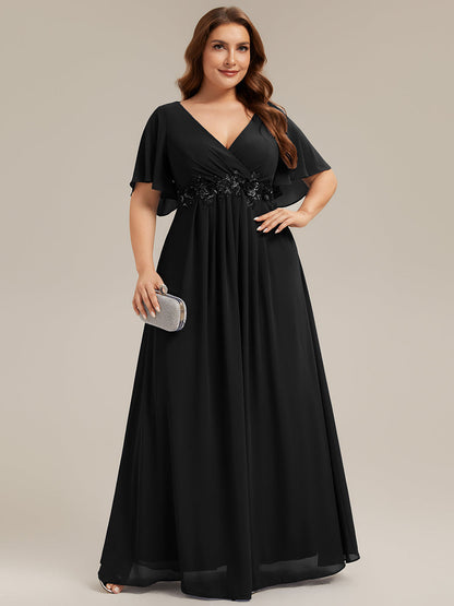 pretty IVYROSE|Plus Size Floral Applique Short Sleeve A-Line Chiffon Formal Evening Dress