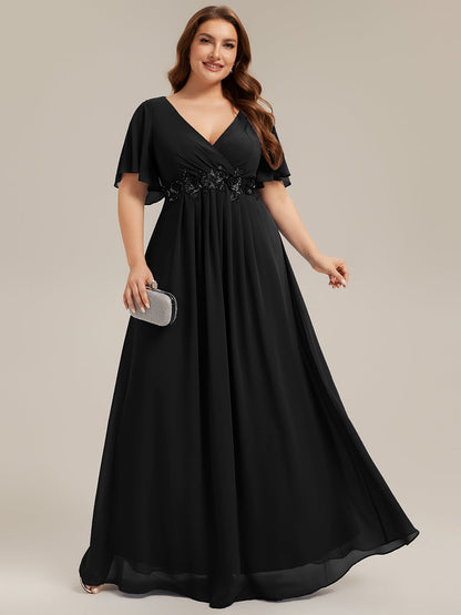 pretty IVYROSE|Plus Size Floral Applique Short Sleeve A-Line Chiffon Formal Evening Dress