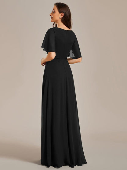 ever IVYROSE|Ruffles Sleeve A-Line Chiffon Waist Applique Maxi Mother of the Bride Dress