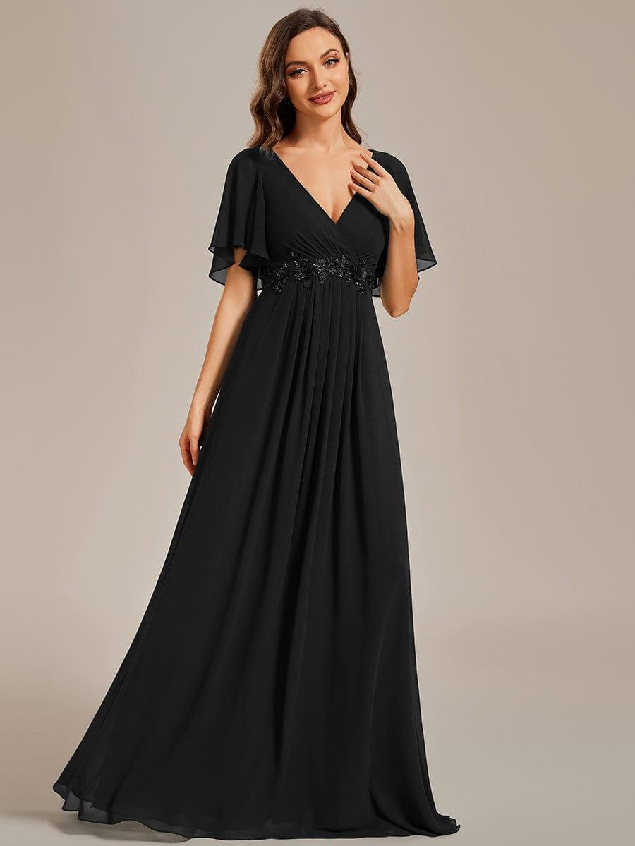 ever IVYROSE|Ruffles Sleeve A-Line Chiffon Waist Applique Maxi Mother of the Bride Dress