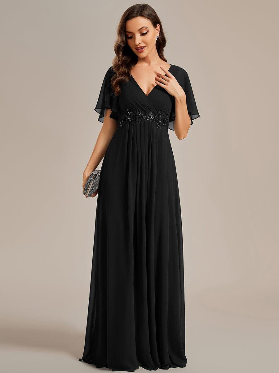 ever IVYROSE|Ruffles Sleeve A-Line Chiffon Waist Applique Maxi Mother of the Bride Dress