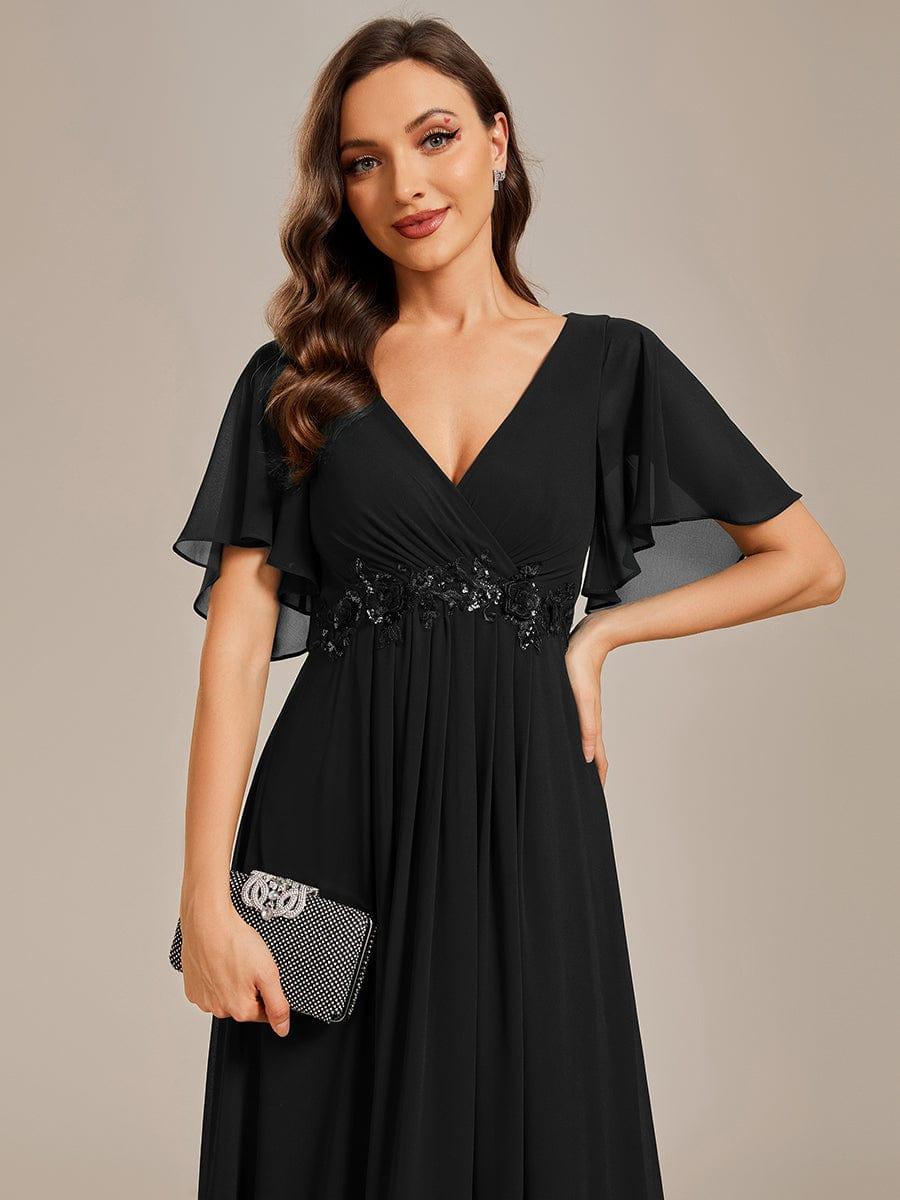 ever IVYROSE|Ruffles Sleeve A-Line Chiffon Waist Applique Maxi Mother of the Bride Dress