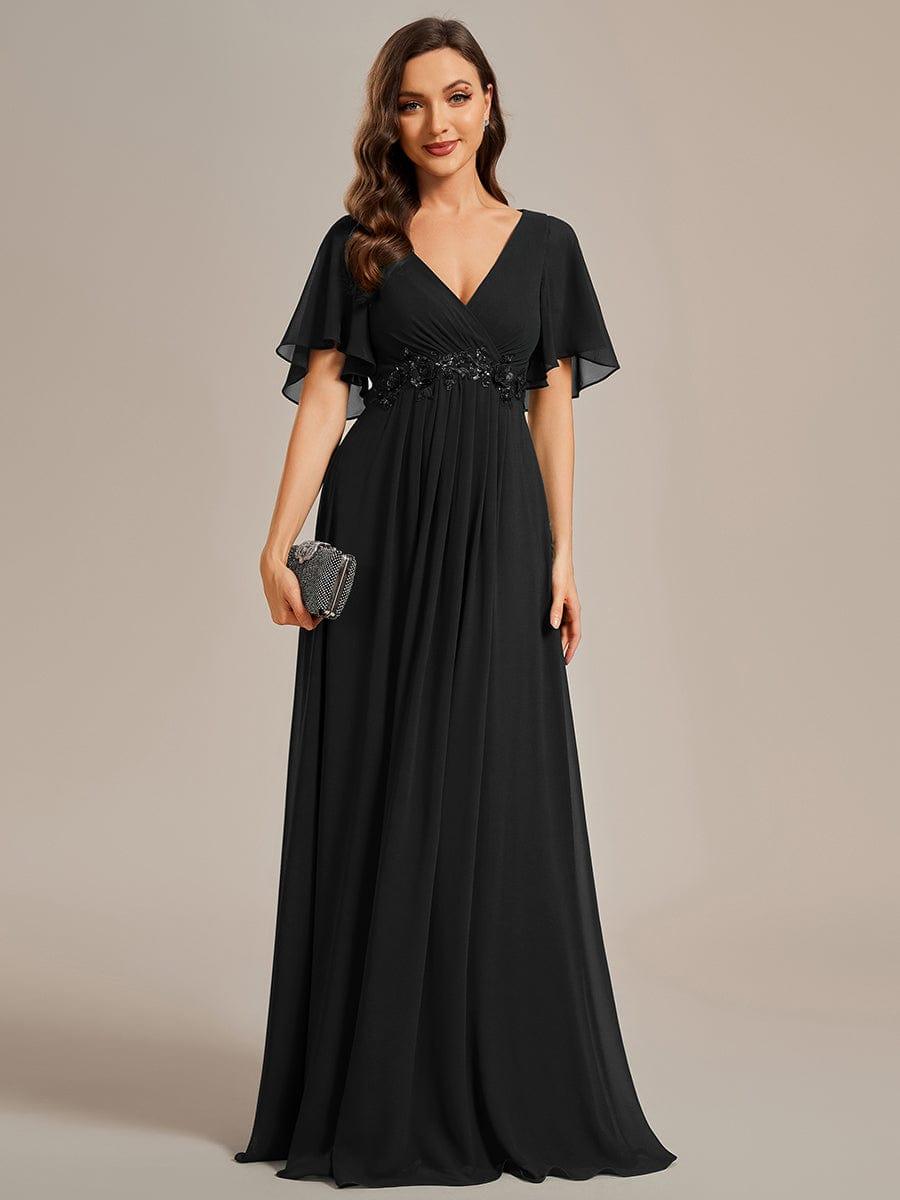 ever IVYROSE|Ruffles Sleeve A-Line Chiffon Waist Applique Maxi Mother of the Bride Dress
