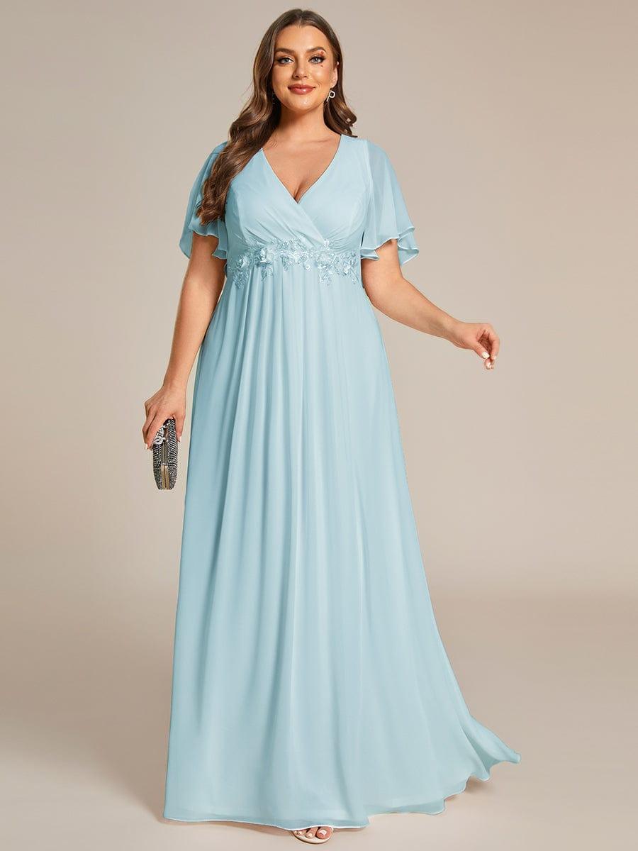 ever IVYROSE|Ruffles Sleeve A-Line Chiffon Waist Applique Maxi Formal Evening Dress
