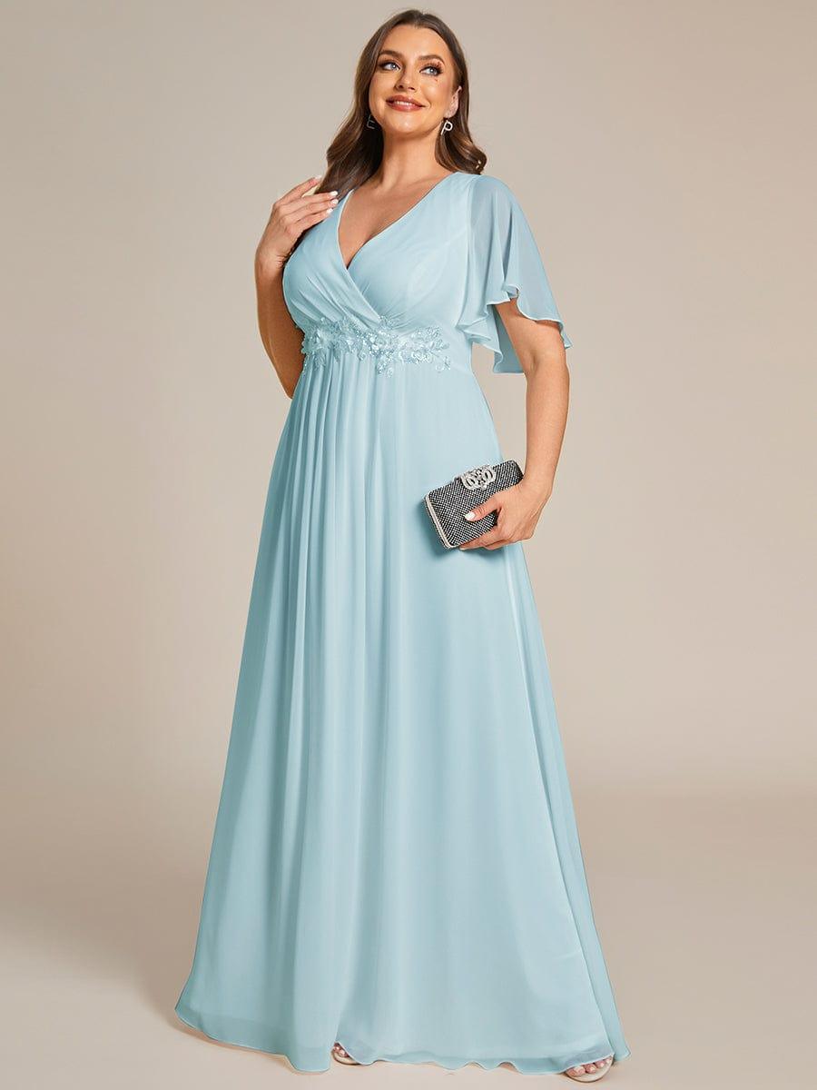 ever IVYROSE|Ruffles Sleeve A-Line Chiffon Waist Applique Maxi Mother of the Bride Dress