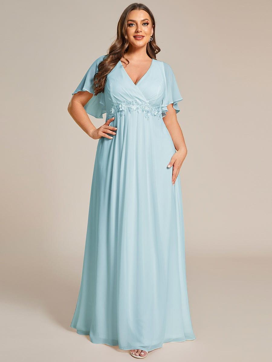 ever IVYROSE|Ruffles Sleeve A-Line Chiffon Waist Applique Maxi Formal Evening Dress