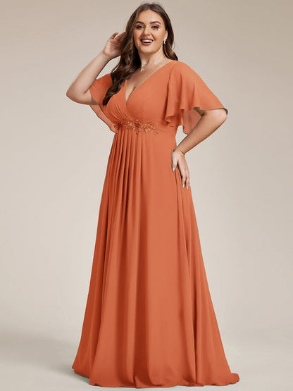 ever IVYROSE|Ruffles Sleeve A-Line Chiffon Waist Applique Maxi Formal Evening Dress