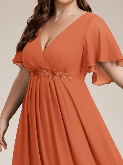 ever IVYROSE|Ruffles Sleeve A-Line Chiffon Waist Applique Maxi Formal Evening Dress