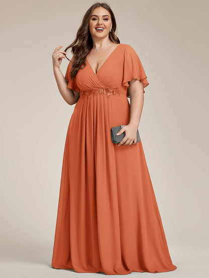ever IVYROSE|Ruffles Sleeve A-Line Chiffon Waist Applique Maxi Mother of the Bride Dress