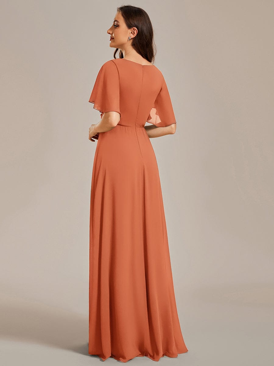 ever IVYROSE|Ruffles Sleeve A-Line Chiffon Waist Applique Maxi Formal Evening Dress