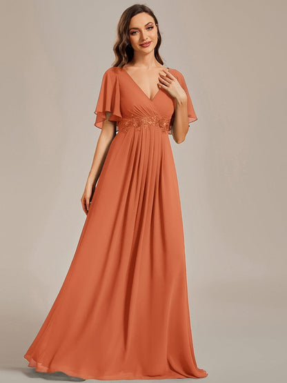 ever IVYROSE|Ruffles Sleeve A-Line Chiffon Waist Applique Maxi Formal Evening Dress