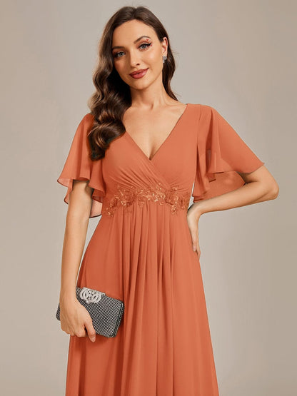 ever IVYROSE|Ruffles Sleeve A-Line Chiffon Waist Applique Maxi Mother of the Bride Dress