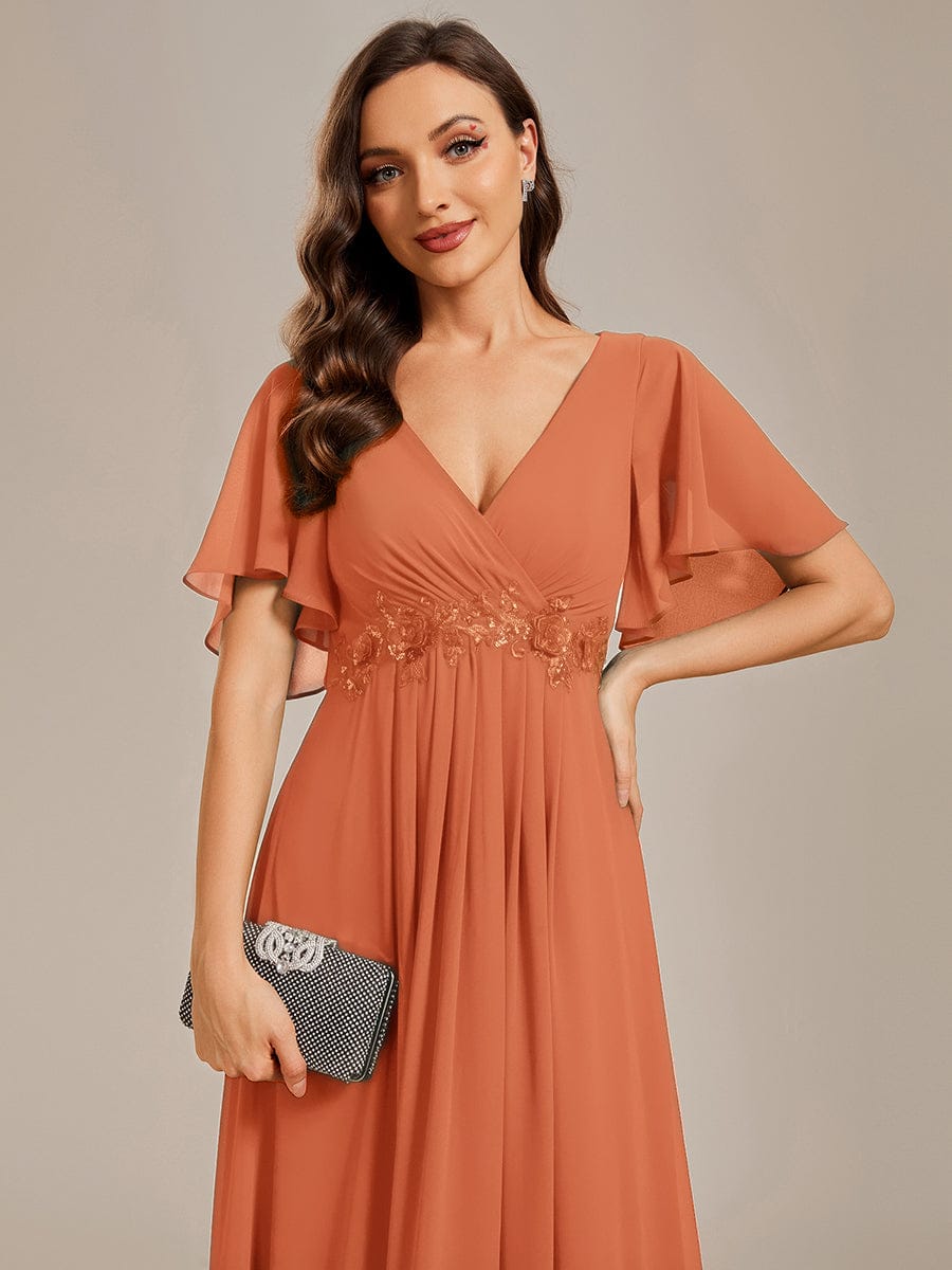 ever IVYROSE|Ruffles Sleeve A-Line Chiffon Waist Applique Maxi Formal Evening Dress