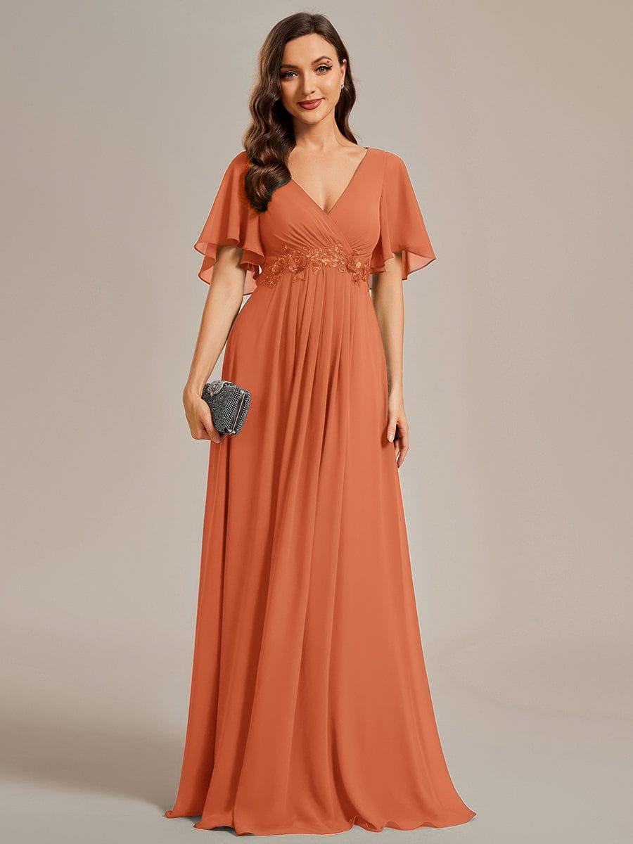 ever IVYROSE|Ruffles Sleeve A-Line Chiffon Waist Applique Maxi Mother of the Bride Dress