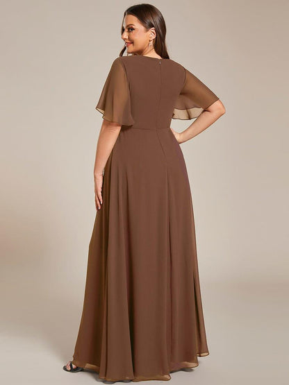 pretty IVYROSE|Plus Size Floral Applique Short Sleeve A-Line Chiffon Formal Evening Dress