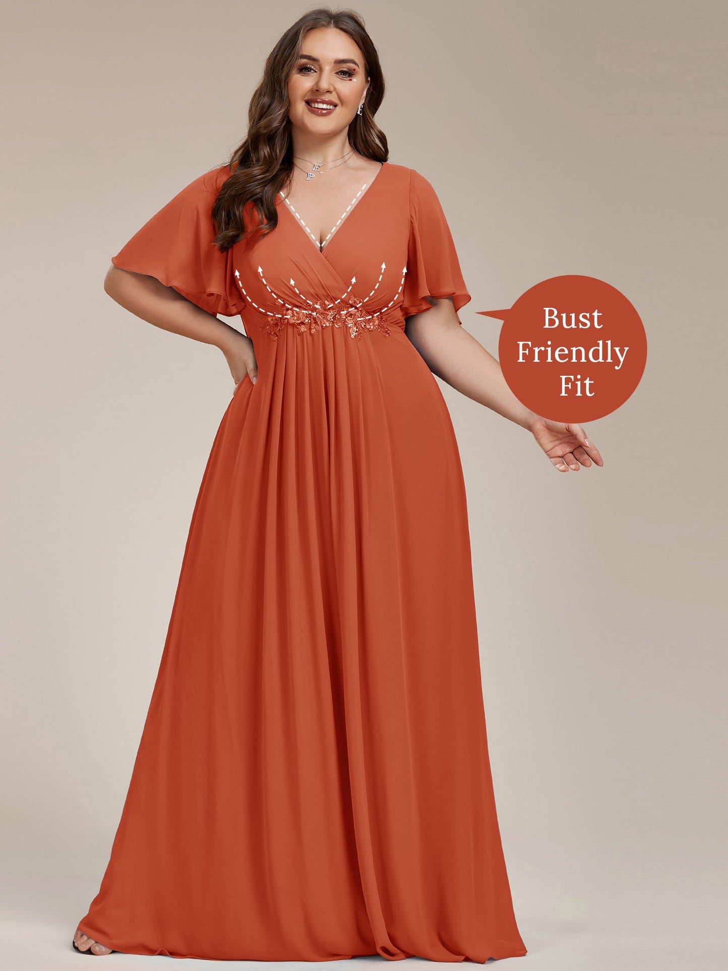 pretty IVYROSE|Plus Size Floral Applique Short Sleeve A-Line Chiffon Formal Evening Dress