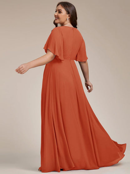 ever IVYROSE|Ruffles Sleeve A-Line Chiffon Waist Applique Maxi Mother of the Bride Dress