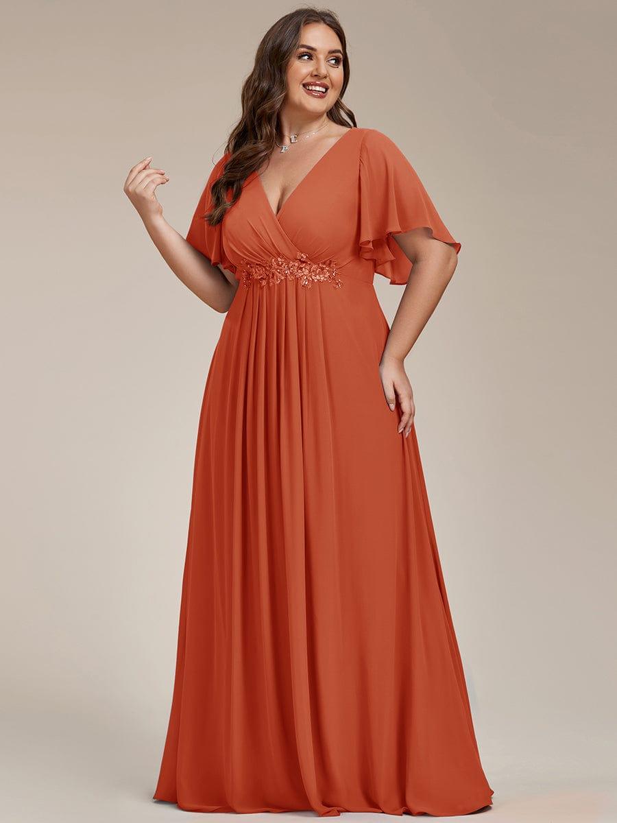 ever IVYROSE|Ruffles Sleeve A-Line Chiffon Waist Applique Maxi Formal Evening Dress