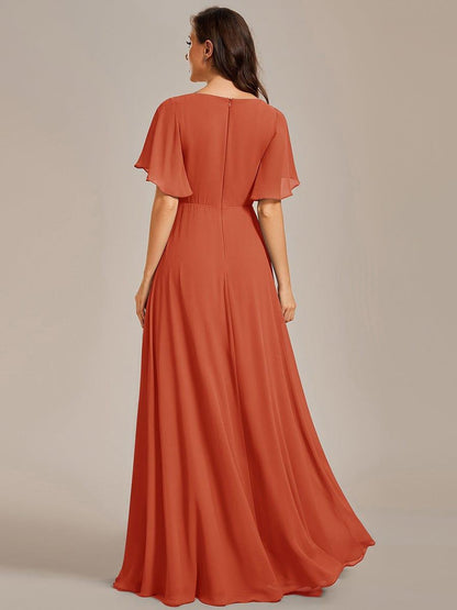ever IVYROSE|Ruffles Sleeve A-Line Chiffon Waist Applique Maxi Mother of the Bride Dress