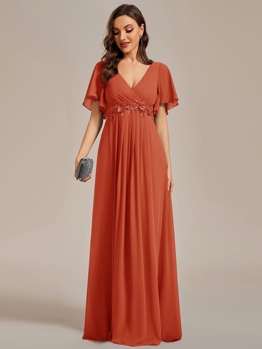 ever IVYROSE|Ruffles Sleeve A-Line Chiffon Waist Applique Maxi Mother of the Bride Dress