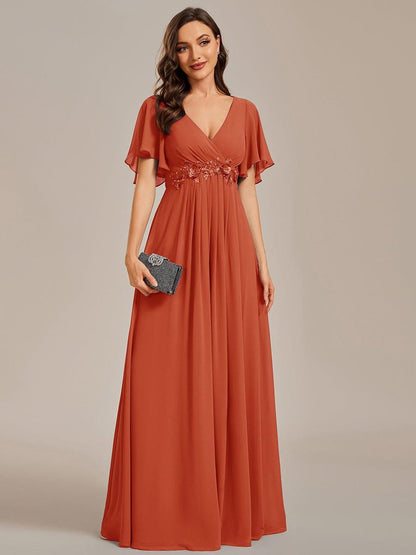 ever IVYROSE|Ruffles Sleeve A-Line Chiffon Waist Applique Maxi Mother of the Bride Dress