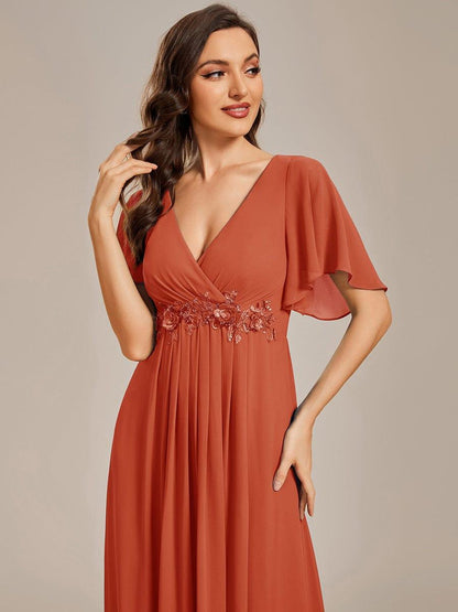 ever IVYROSE|Ruffles Sleeve A-Line Chiffon Waist Applique Maxi Mother of the Bride Dress