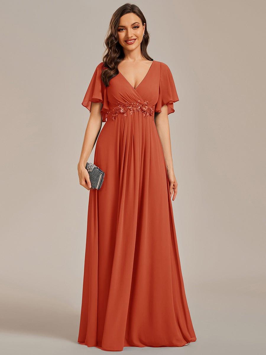 ever IVYROSE|Ruffles Sleeve A-Line Chiffon Waist Applique Maxi Mother of the Bride Dress