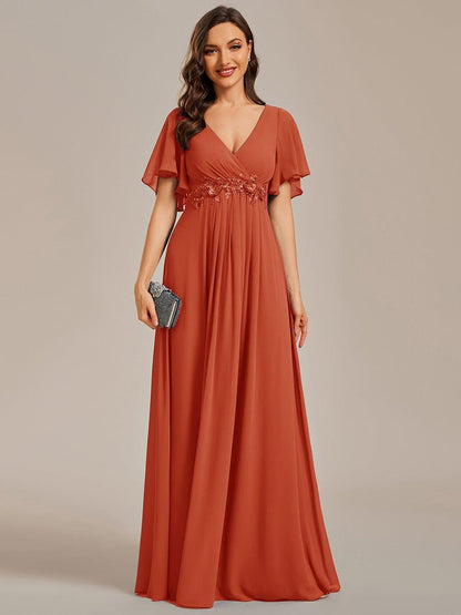 ever IVYROSE|Ruffles Sleeve A-Line Chiffon Waist Applique Maxi Mother of the Bride Dress