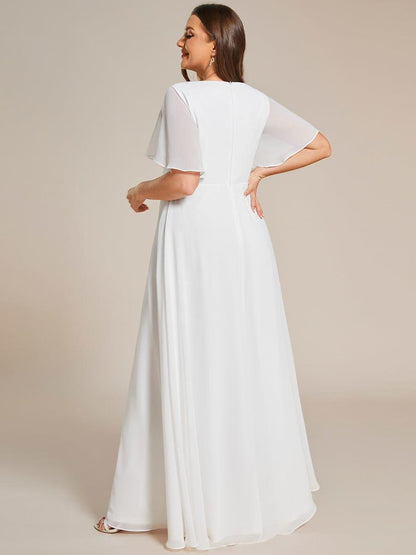 pretty IVYROSE|Plus Size Floral Applique Short Sleeve A-Line Chiffon Formal Evening Dress