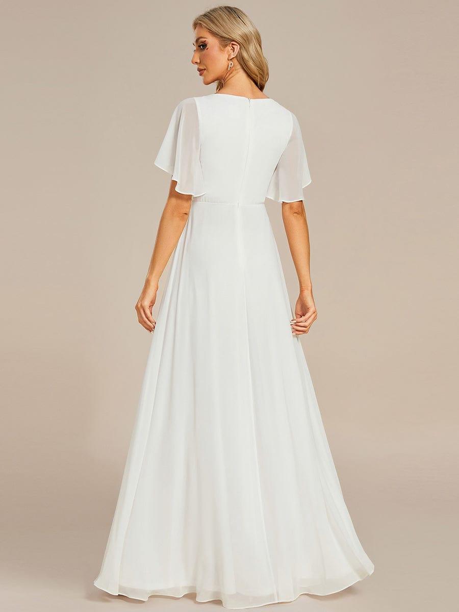 ever IVYROSE|Ruffles Sleeve A-Line Chiffon Waist Applique Maxi Formal Evening Dress