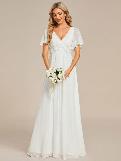 ever IVYROSE|Ruffles Sleeve A-Line Chiffon Waist Applique Maxi Mother of the Bride Dress