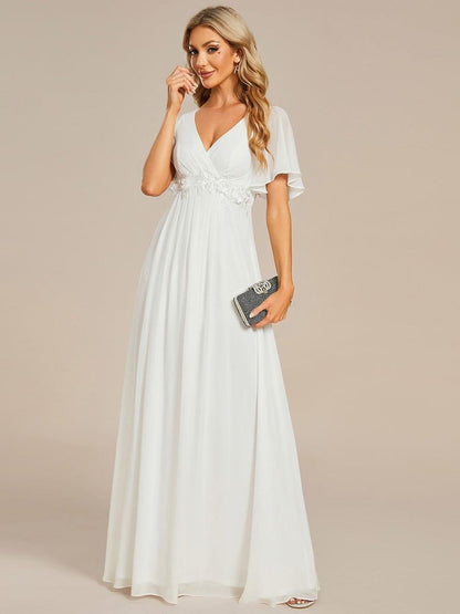 ever IVYROSE|Ruffles Sleeve A-Line Chiffon Waist Applique Maxi Mother of the Bride Dress